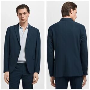 Mango Men’s Verner Slim-Fit Cotton Blazer Size 40 Blue Euro Workwear